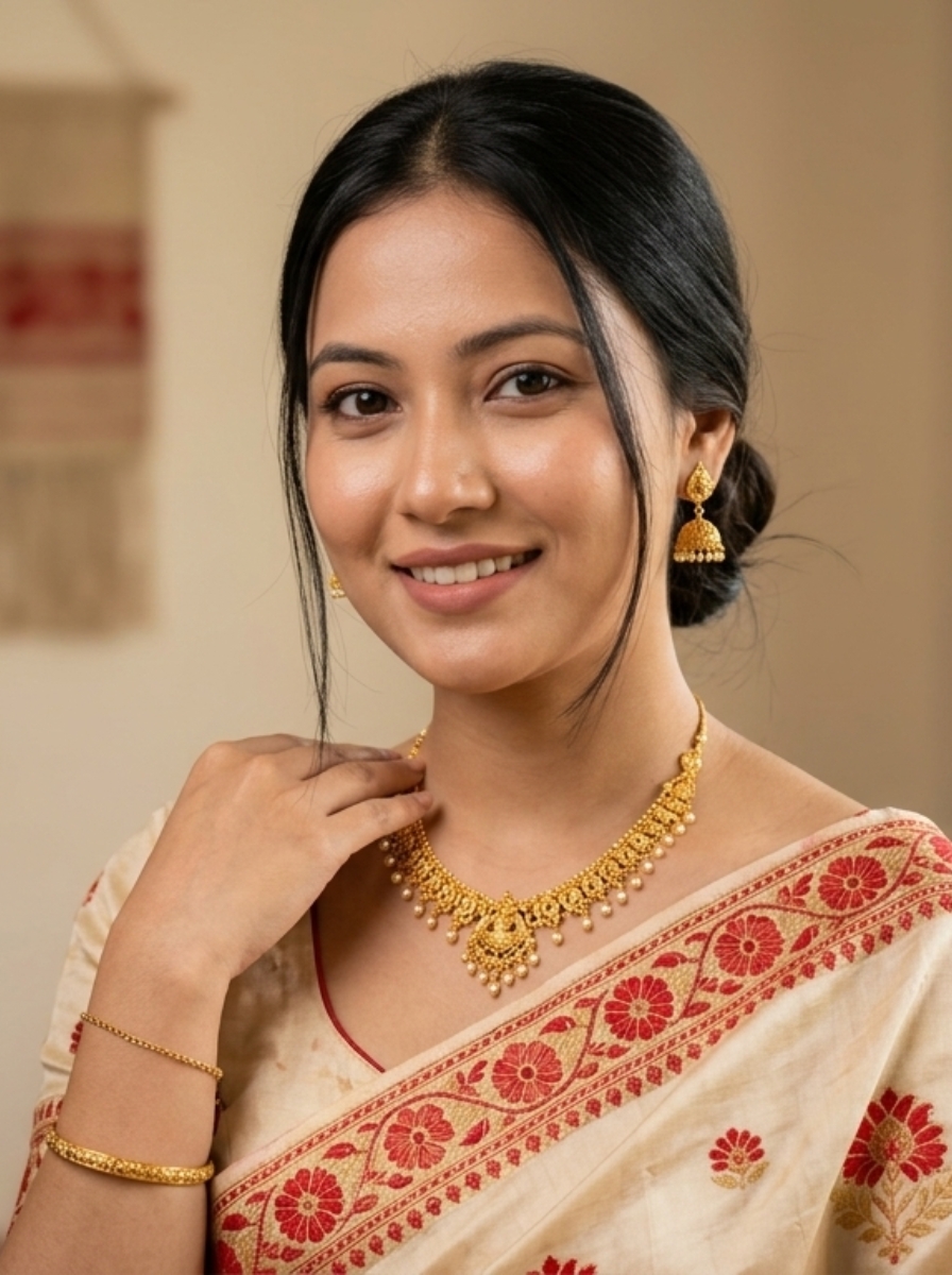 সোণৰ নেকলেছ পিন্ধা model
