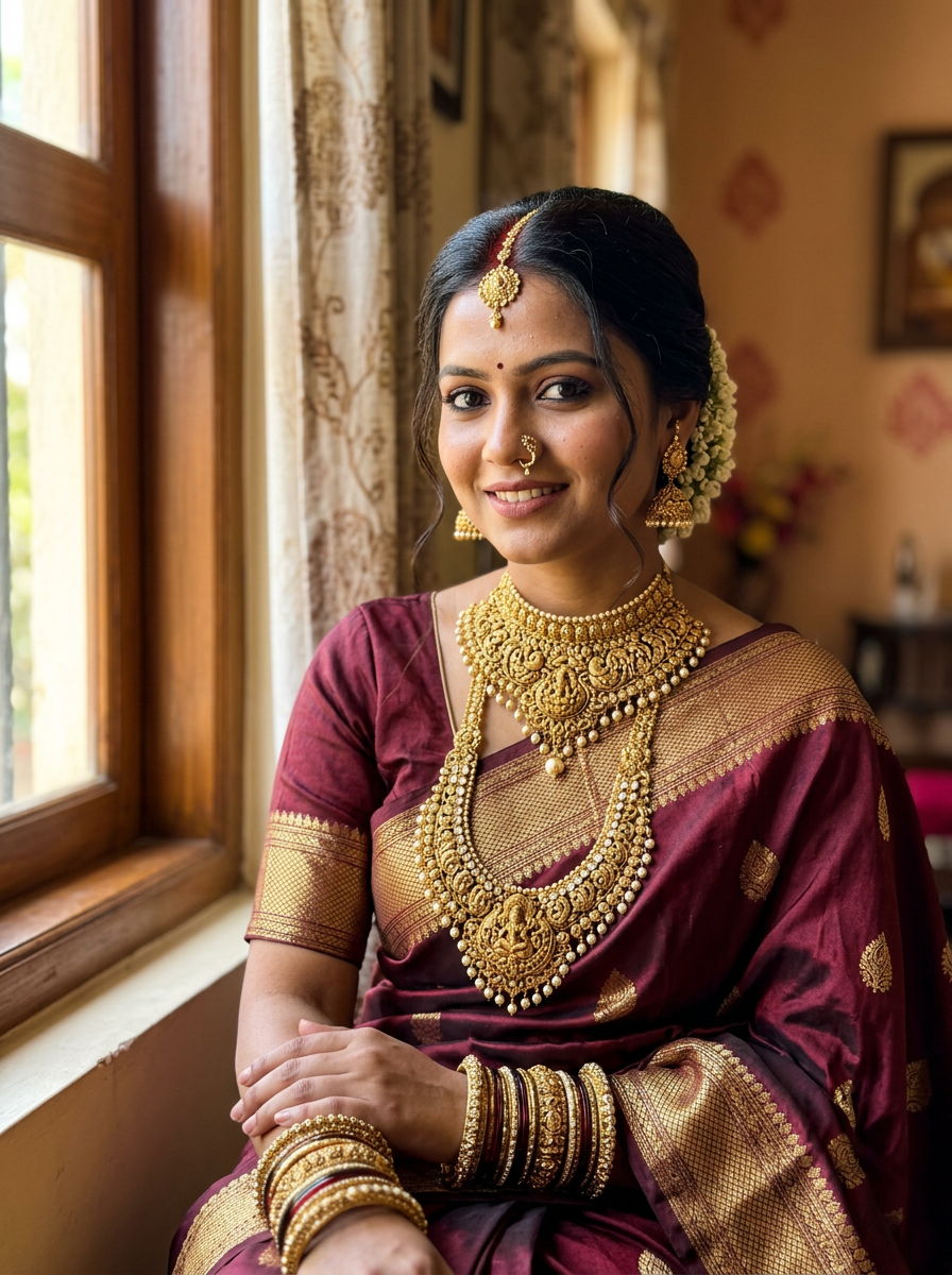 model wearing temple jewellery