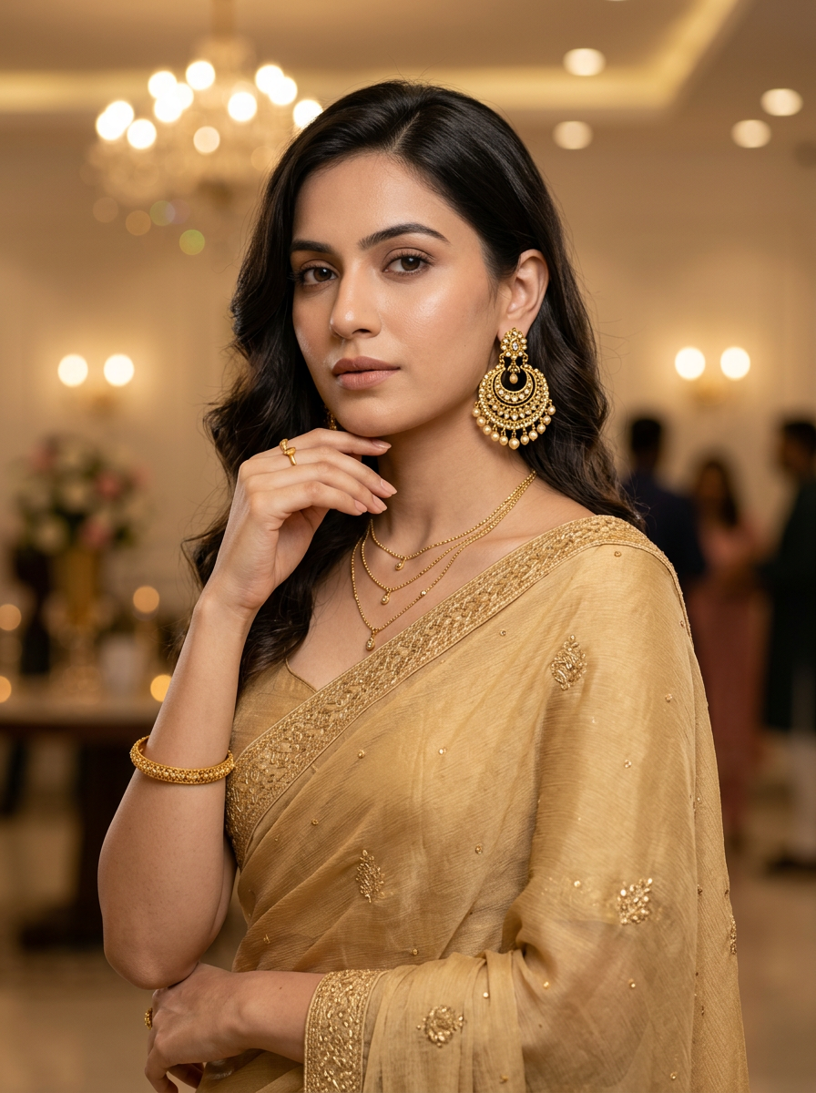 model wearing gold earrings