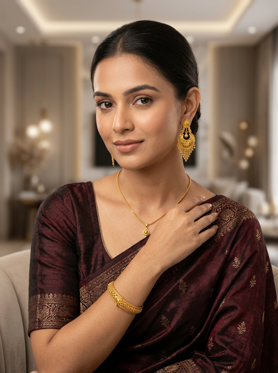 सोने की ज्वेलरी पहने model