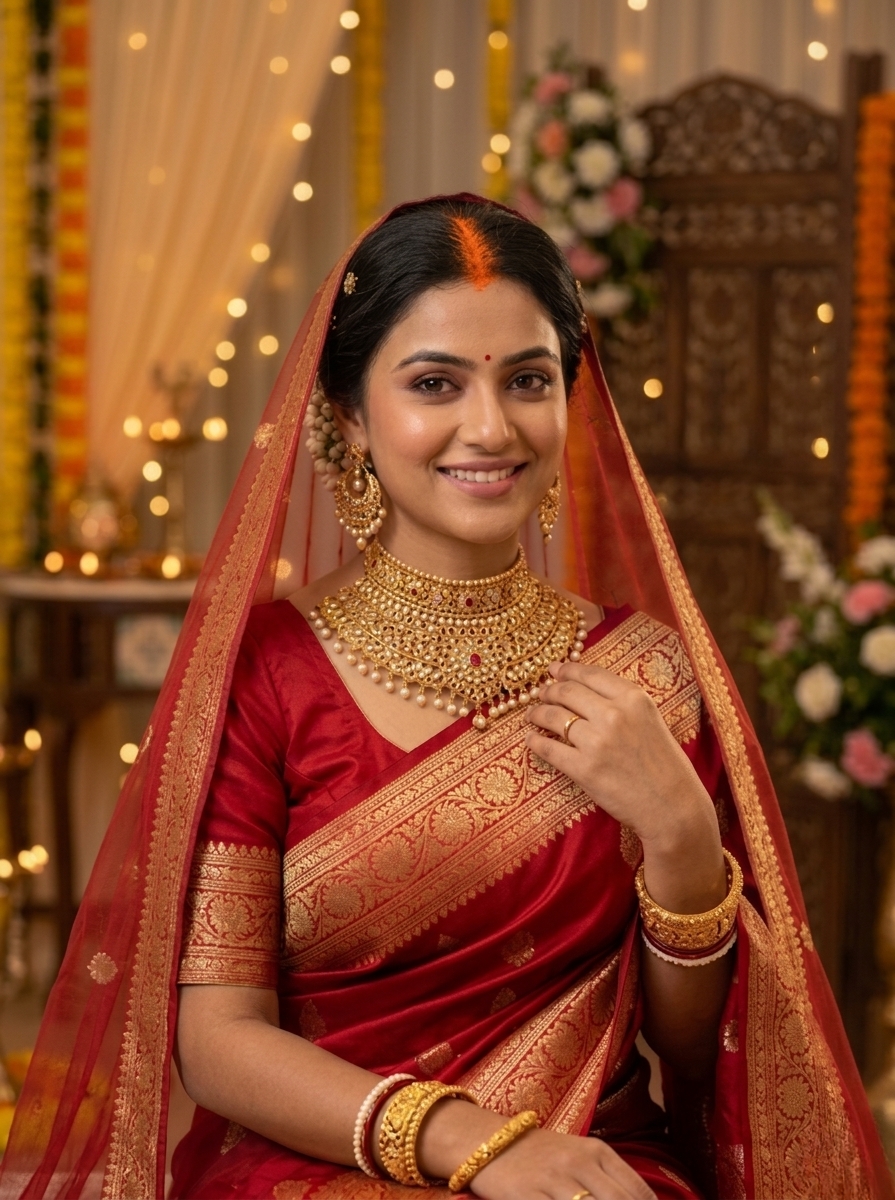 सोने का नेकलेस पहने model