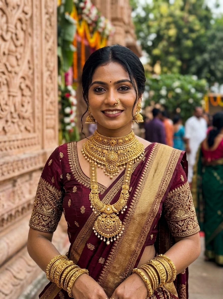 ସୁନା ନେକଲେସ୍ ପିନ୍ଧିଥିବା ମଡେଲ୍